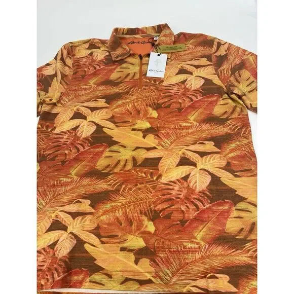 NWT Robert Graham PARADISE GARAGE S/S Zip Polo Shirt‎ Orange Medium  $138 - Picture 3 of 10